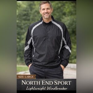 NORTH END SPORT Windbreaker Jacket Men's Size Large Black Grey 1/2 Zip **READ